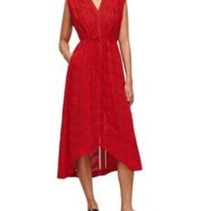 All Saints Tate Broderie Dress US Size 8 Poppy Blaze Red Lace Tank Tie Waist